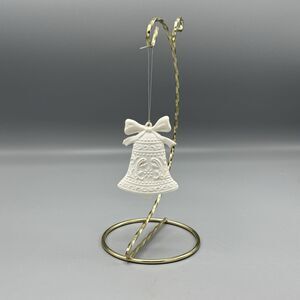 Vtg Zayre Winter White & Crystals Wedding Bell Christmas Ornament 3" T Resin